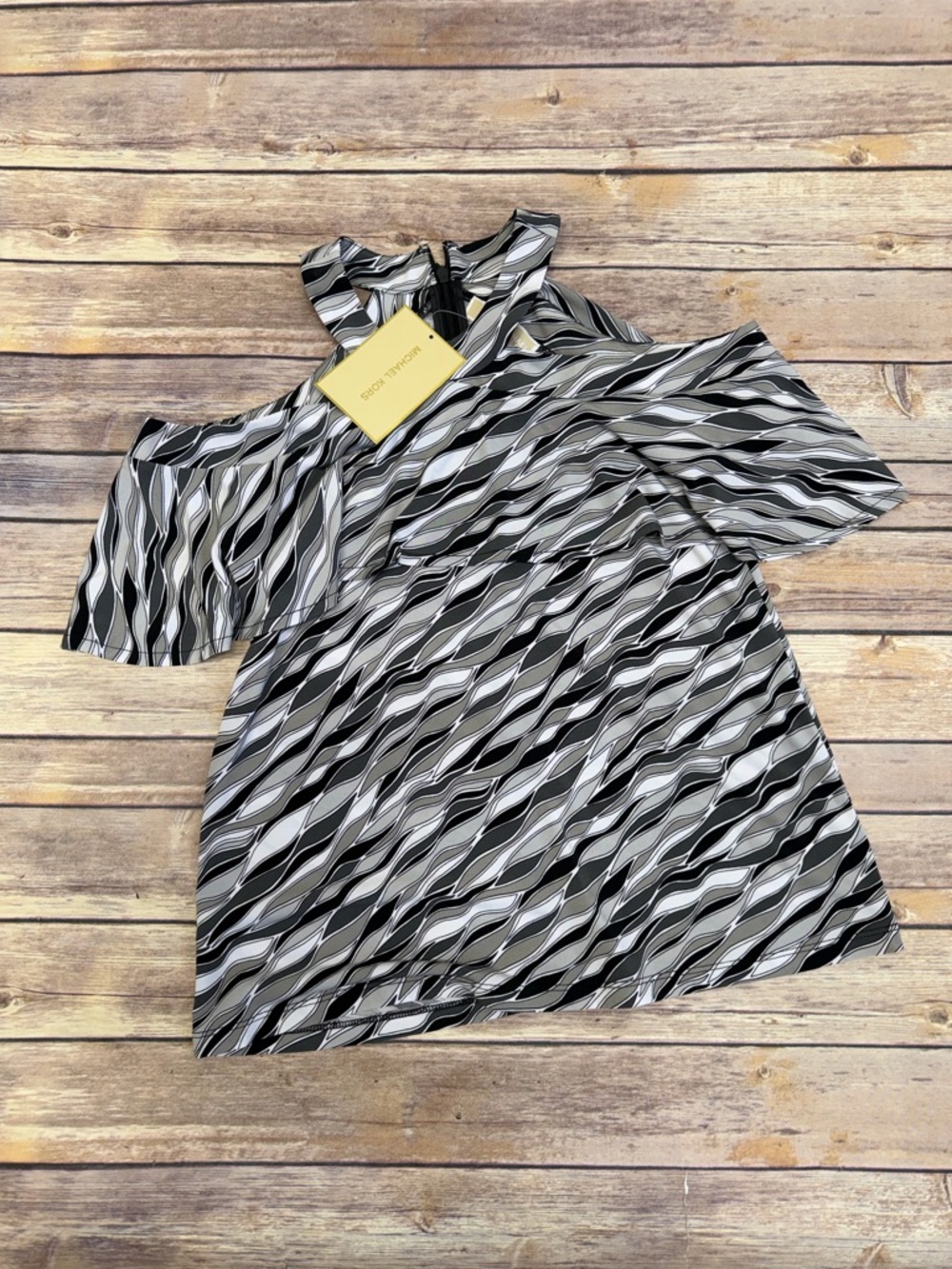 Michaell kors Women’s printed cold shoulder halter top Gray/black Size XSP